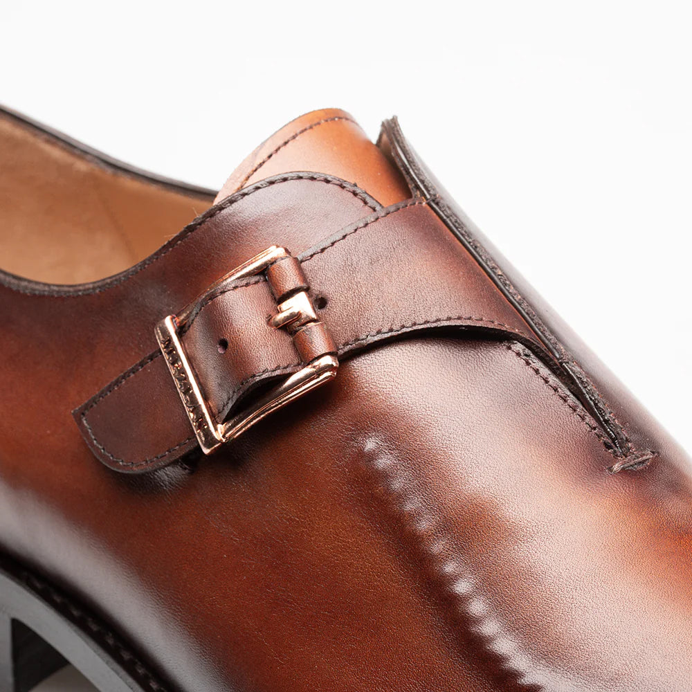 Mezlan Calfskin Apron Toe Monk Strap Cognac Rust (E21366)