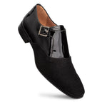 Mezlan Glass Suede / Patent Leather Formal Monk Strap Black