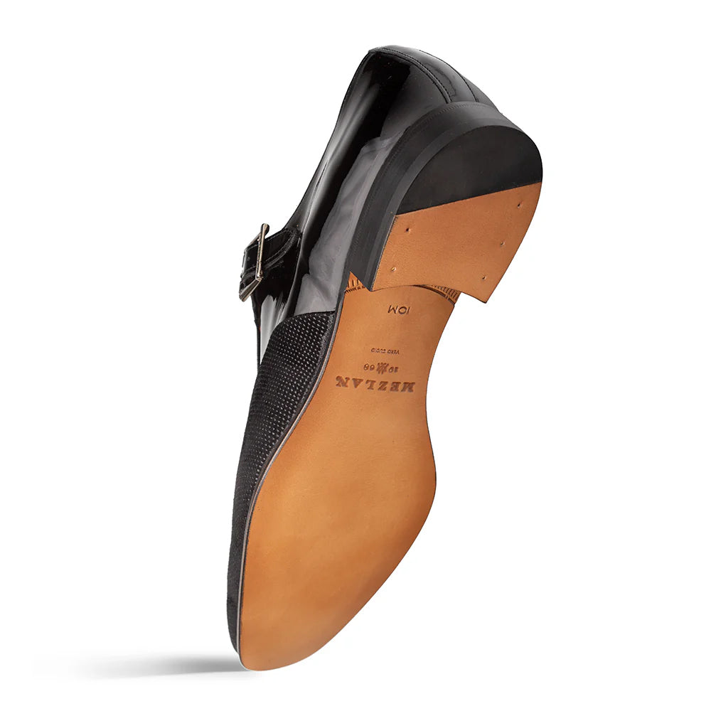 Mezlan Glass Suede / Patent Leather Formal Monk Strap Black