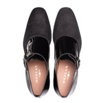 Mezlan Glass Suede / Patent Leather Formal Monk Strap Black