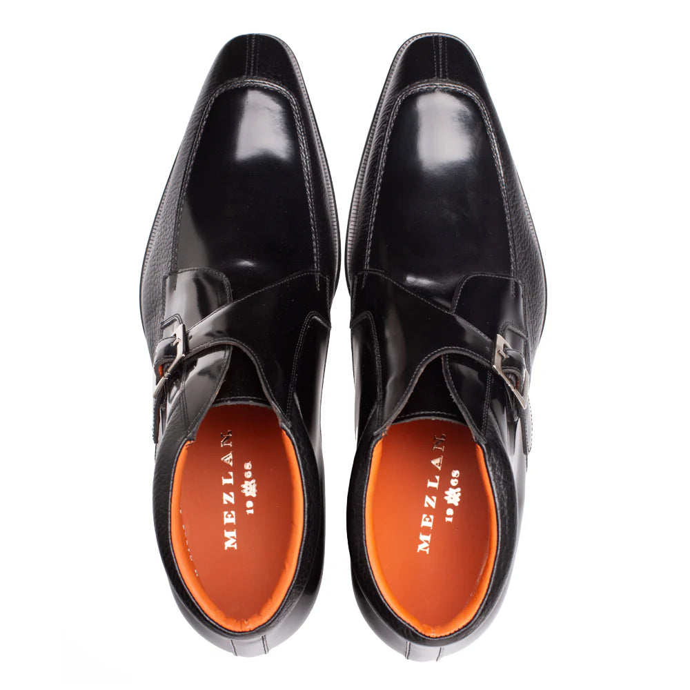 Mezlan Textured Hi-Shine Calf Monk Demiboot Black