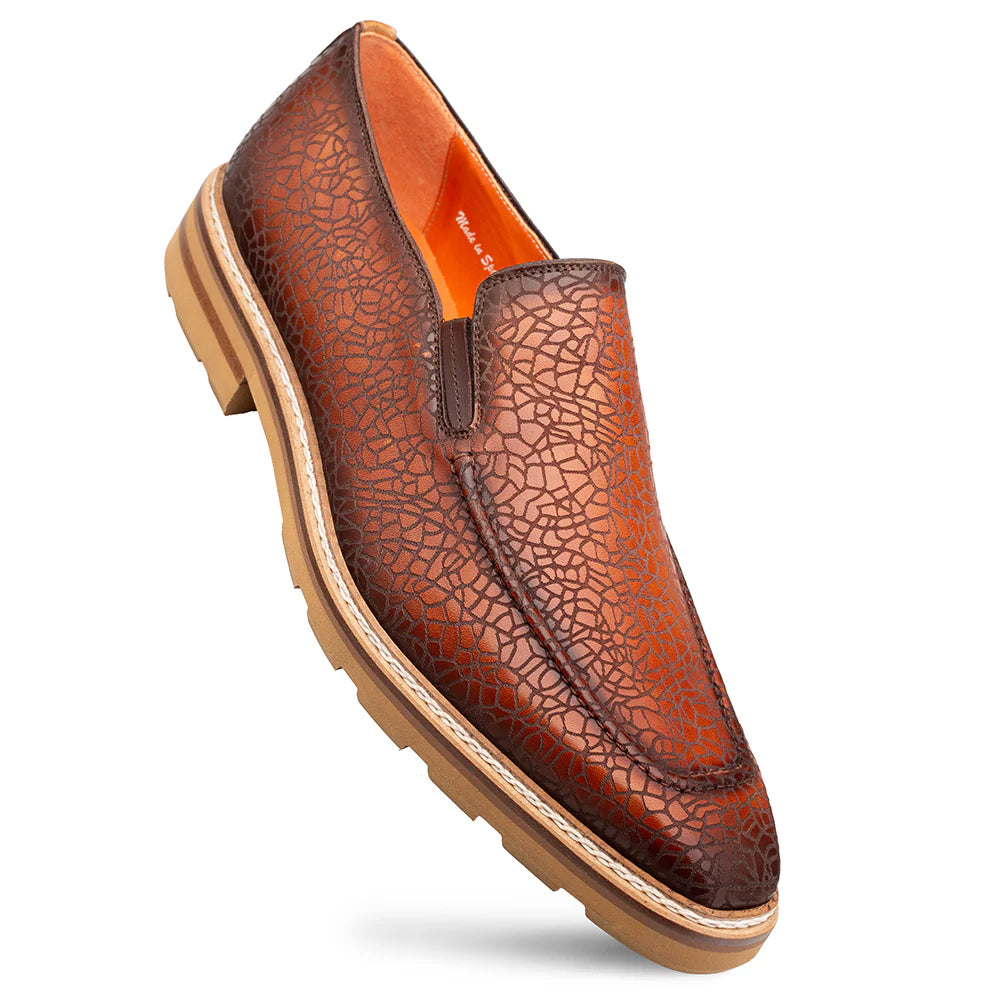 Mezlan Laser-Print Rugged Loafer Dark Cognac