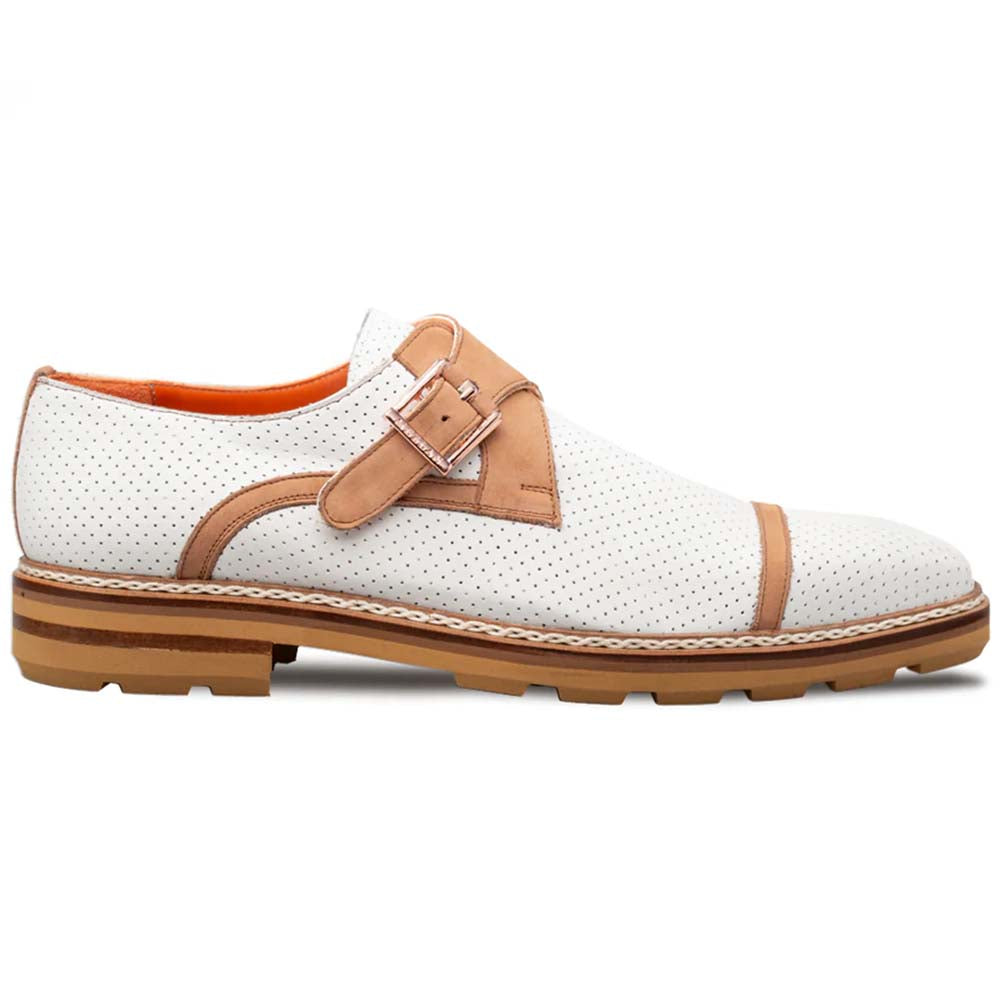Mezlan Alari Perforated Nubuck Monk Strap Bone / Cognac (21534)