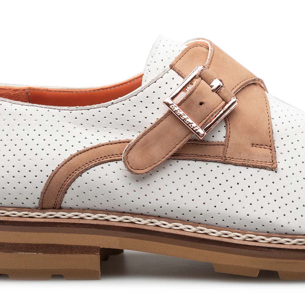Mezlan Alari Perforated Nubuck Monk Strap Bone / Cognac (21534)
