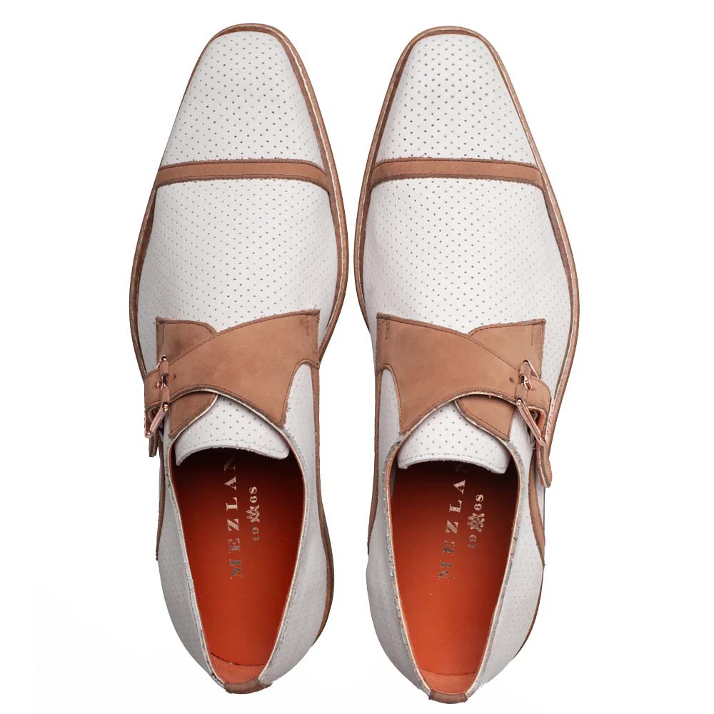 Mezlan Alari Perforated Nubuck Monk Strap Bone / Cognac (21534)
