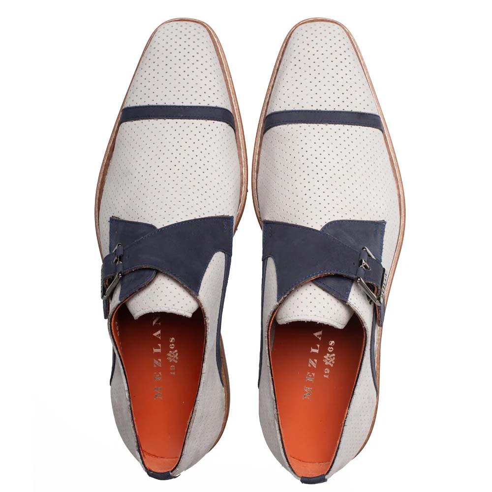 Mezlan Alari Perforated Nubuck Monk Strap Grey / Blue (21534)