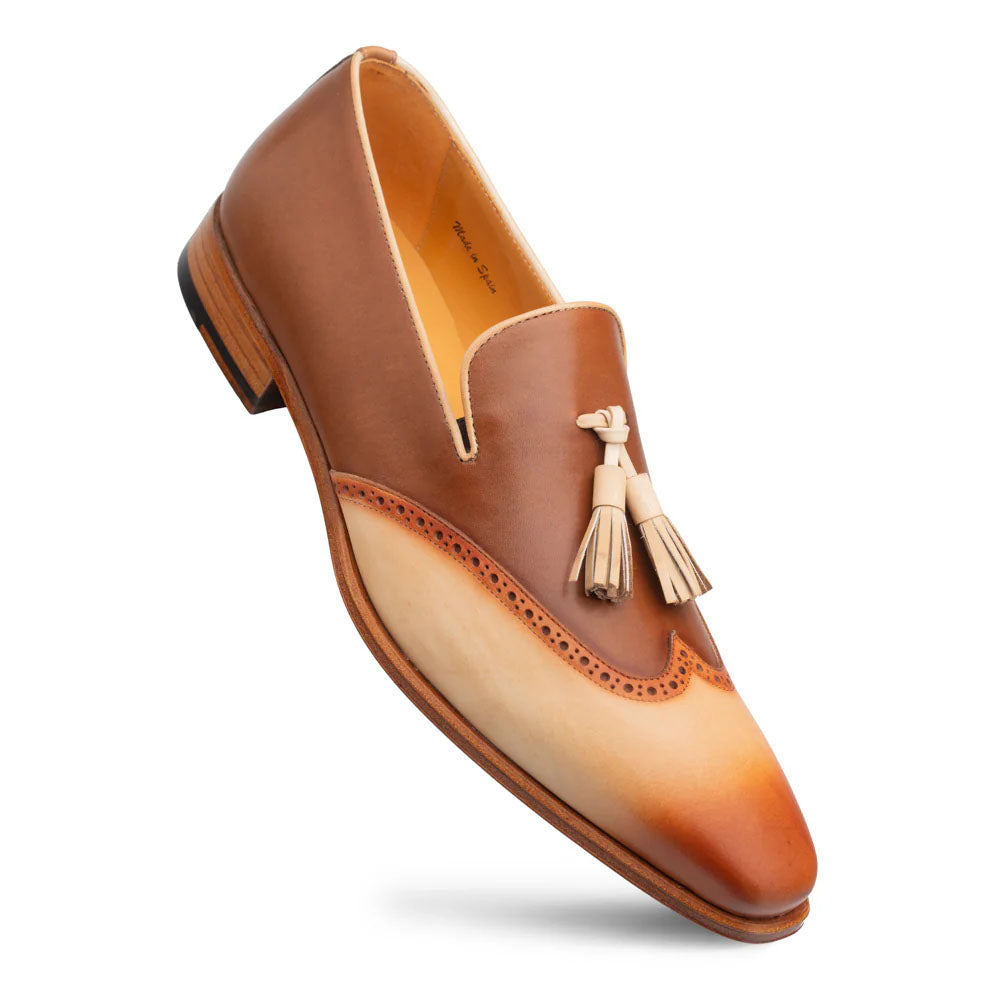 Mezlan Jucar Two-Tone Tassel Loafer Bone / Chocolate (21589)