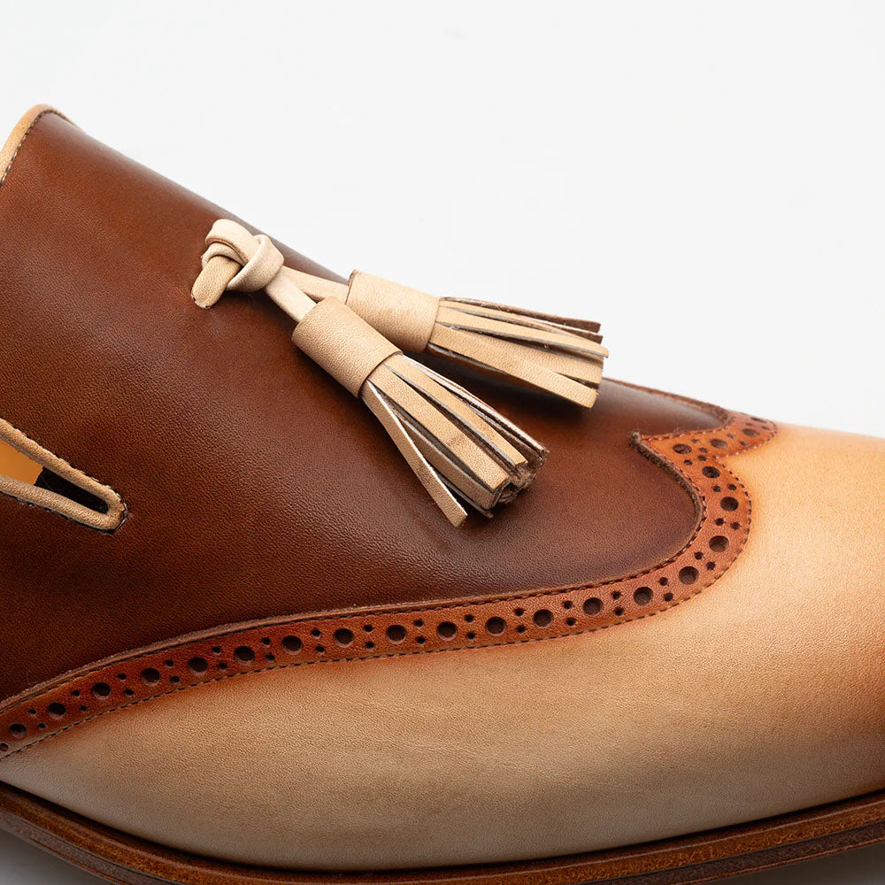 Mezlan Jucar Two-Tone Tassel Loafer Bone / Chocolate (21589)