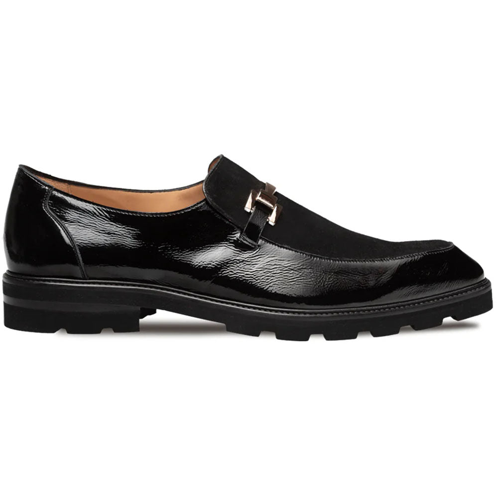 Mezlan Valone Hi-Shine & Suede Lug Slip-On Black