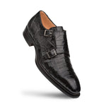 Mezlan Prague Crocodile Double Monk Strap Shoes Black