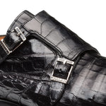 Mezlan Prague Crocodile Double Monk Strap Shoes Black