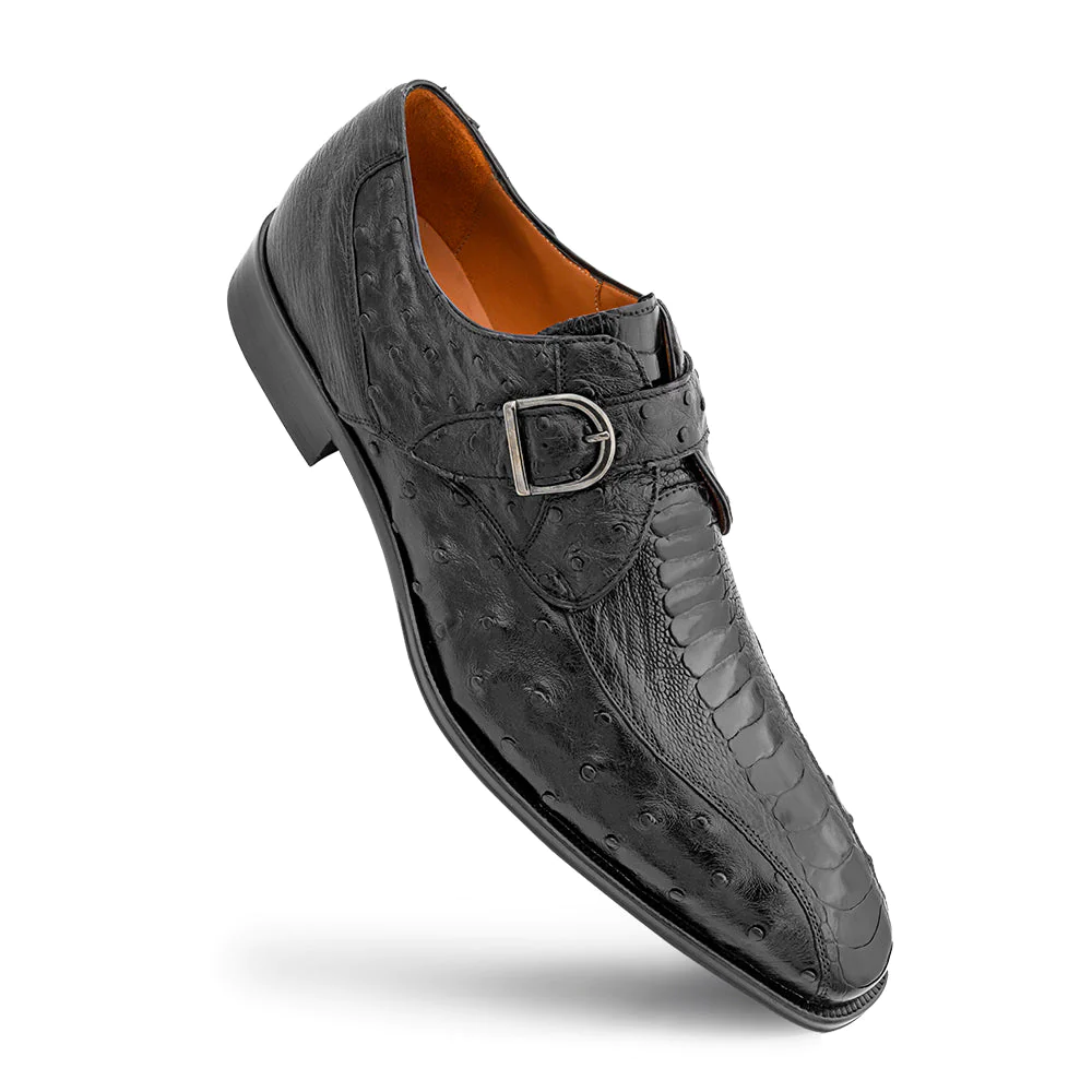 Mezlan Ostrich Monk Strap Black (4905-PS)