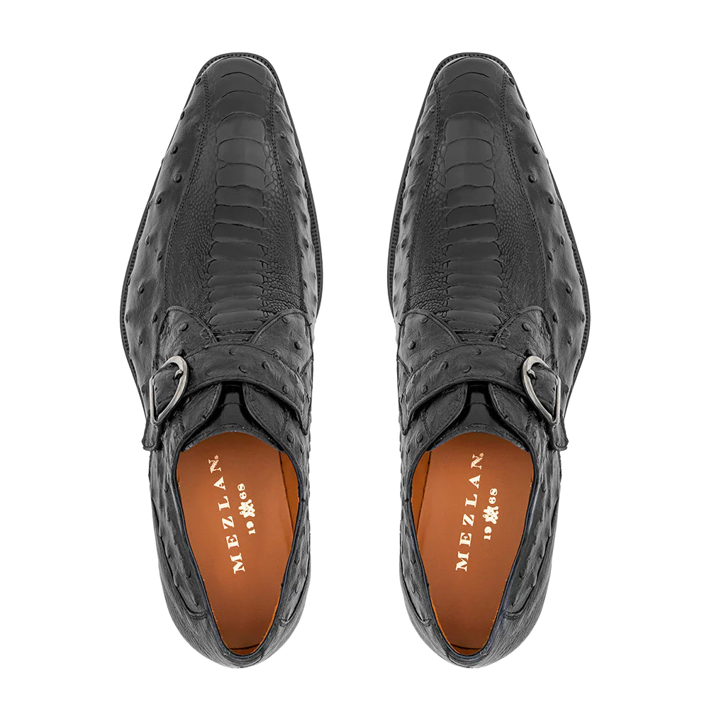 Mezlan Ostrich Monk Strap Black (4905-PS)