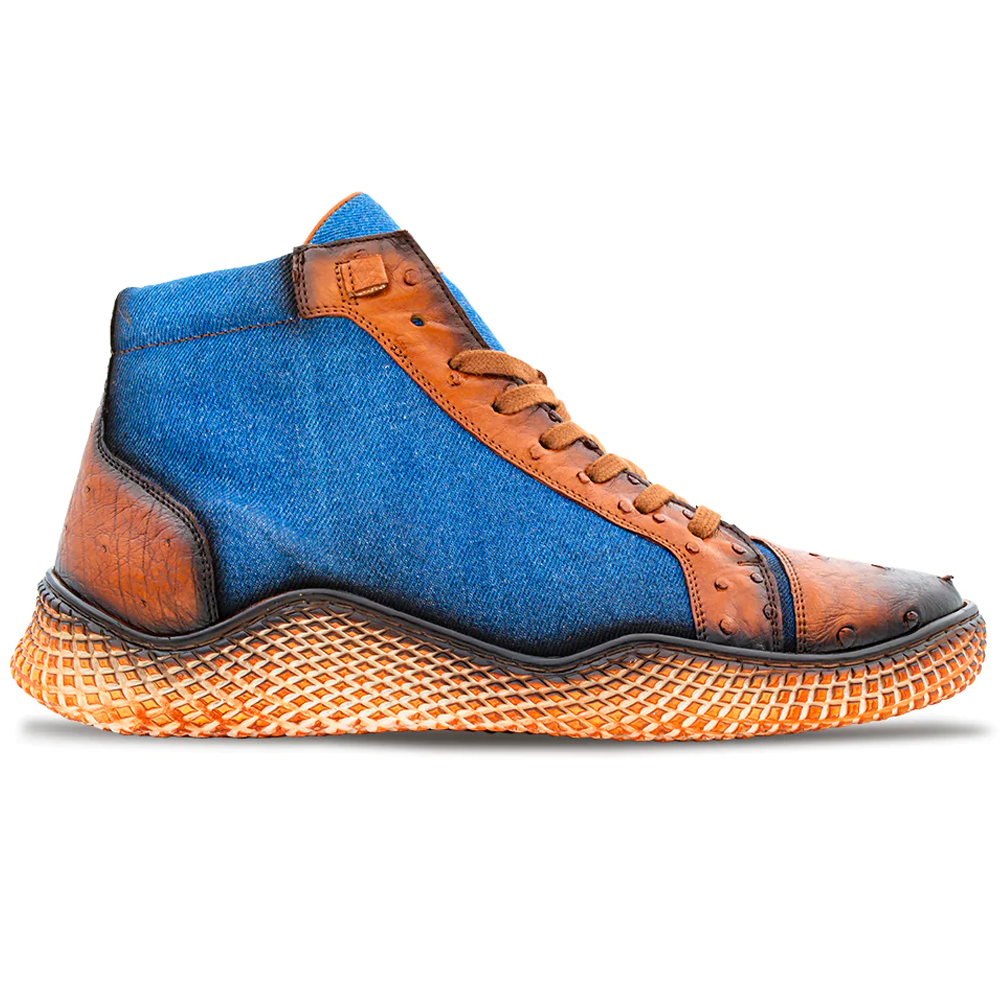 Mezlan Ostrich / Denim Hi-Top Sneaker Brandy / Jean