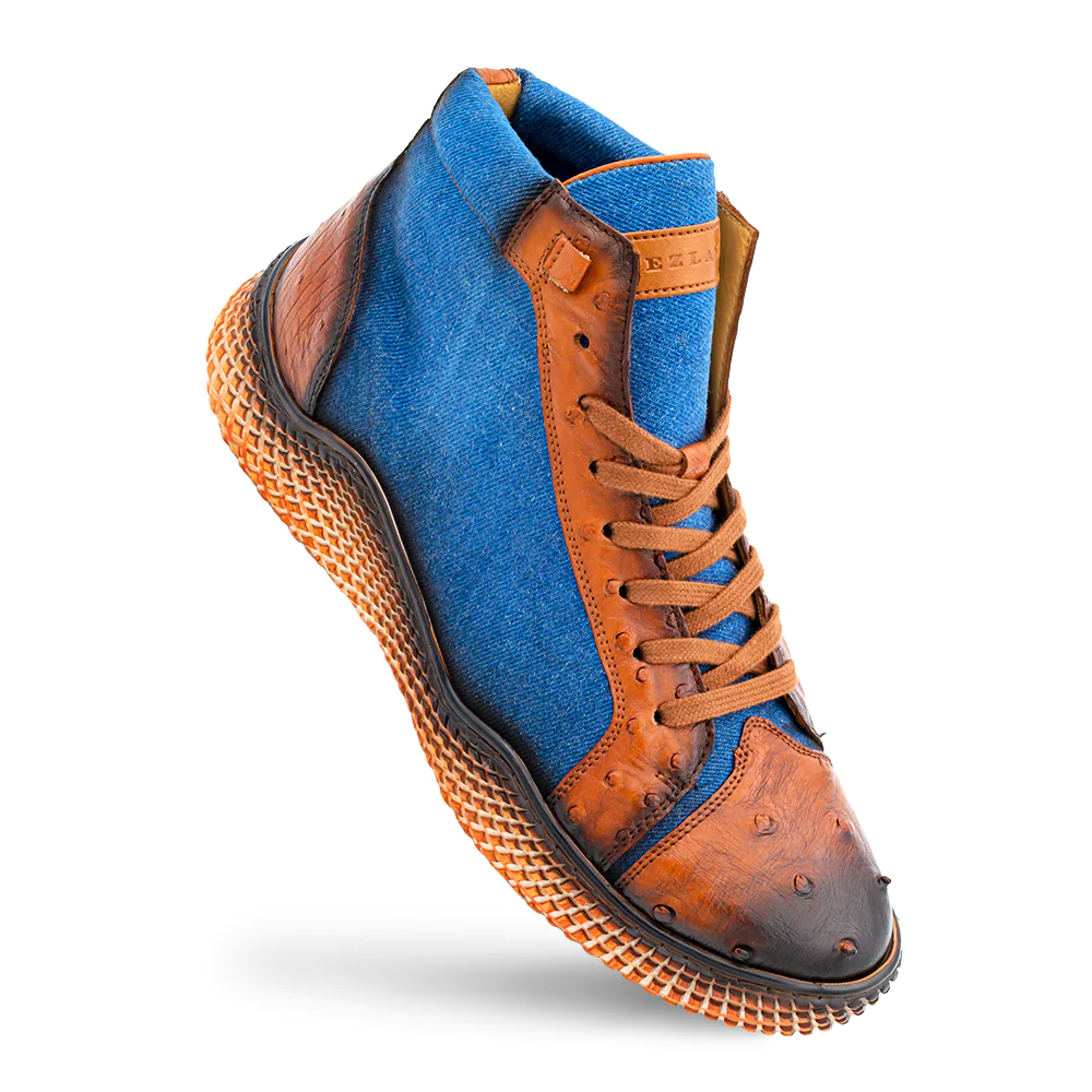 Mezlan Ostrich / Denim Hi-Top Sneaker Brandy / Jean (AX4925-S)