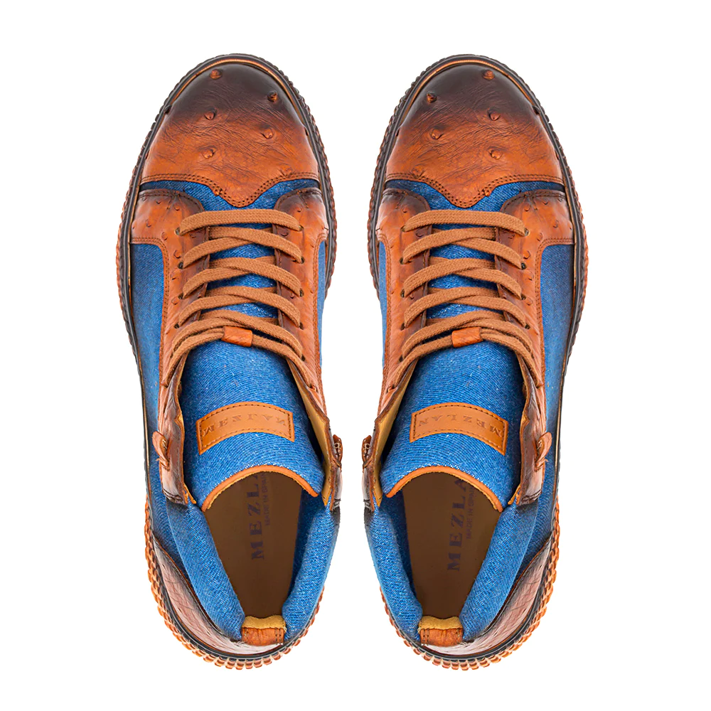 Mezlan Ostrich / Denim Hi-Top Sneaker Brandy / Jean (AX4925-S)