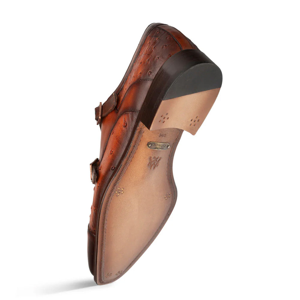 Mezlan Calf & Ostrich Double Monk Brandy (SX4943-S)
