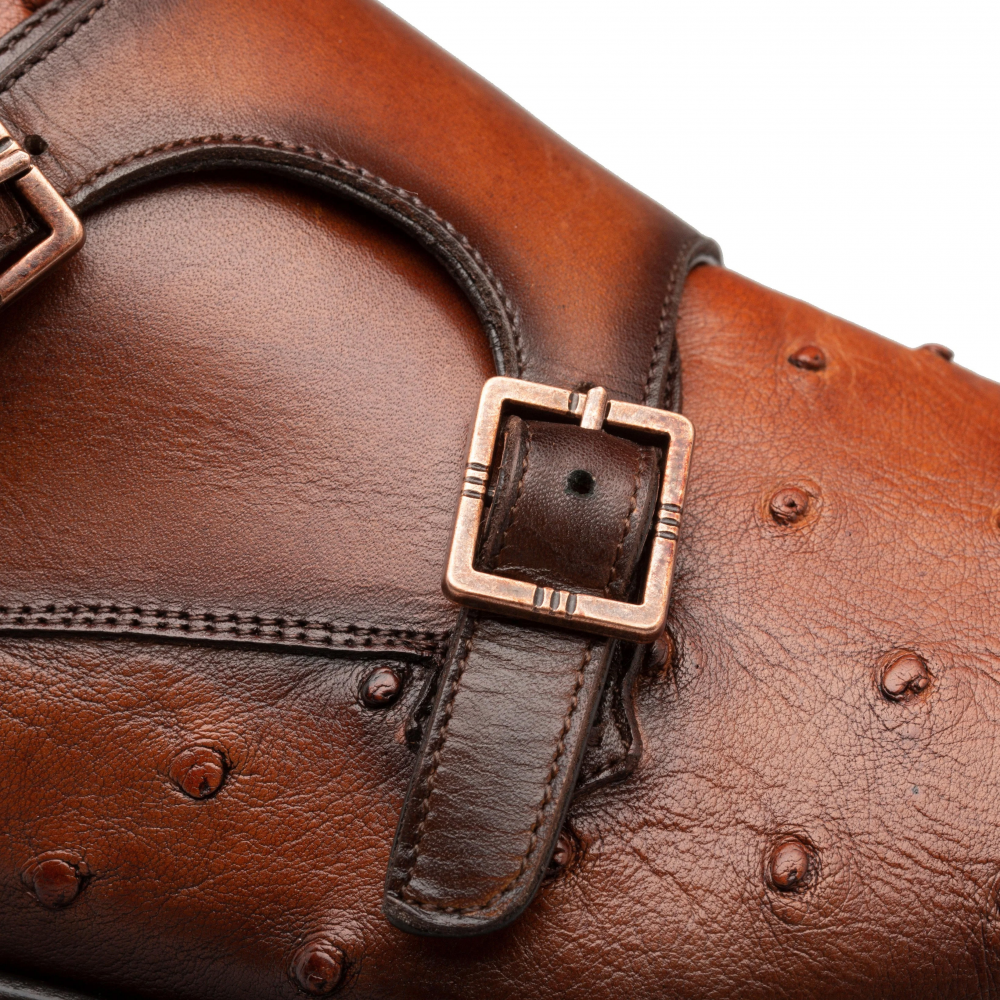 Mezlan Calf & Ostrich Double Monk Brandy (SX4943-S)