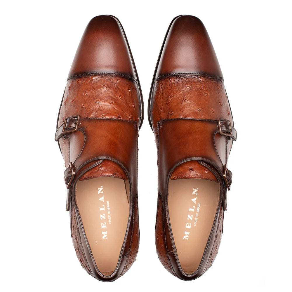 Mezlan Calf & Ostrich Double Monk Brandy (SX4943-S)