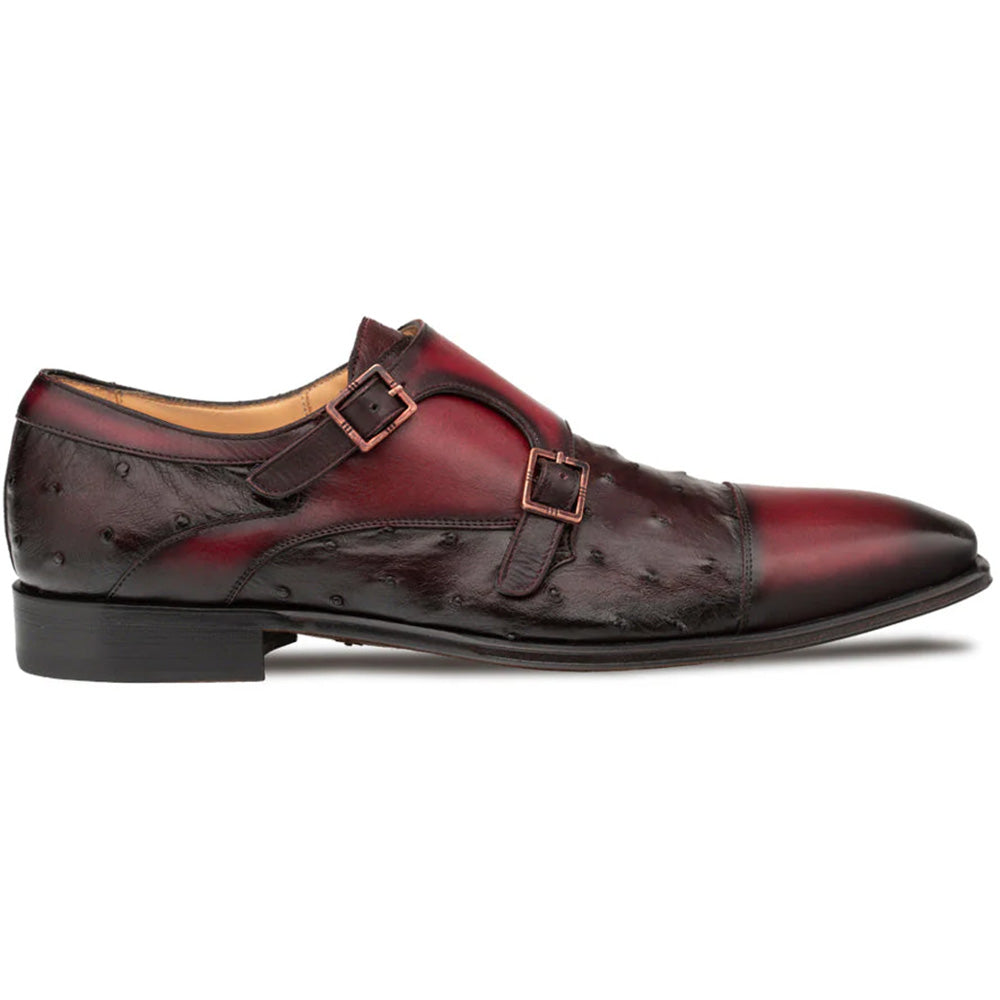 Mezlan Calf & Ostrich Double Monk Burgundy (SX4943-S)