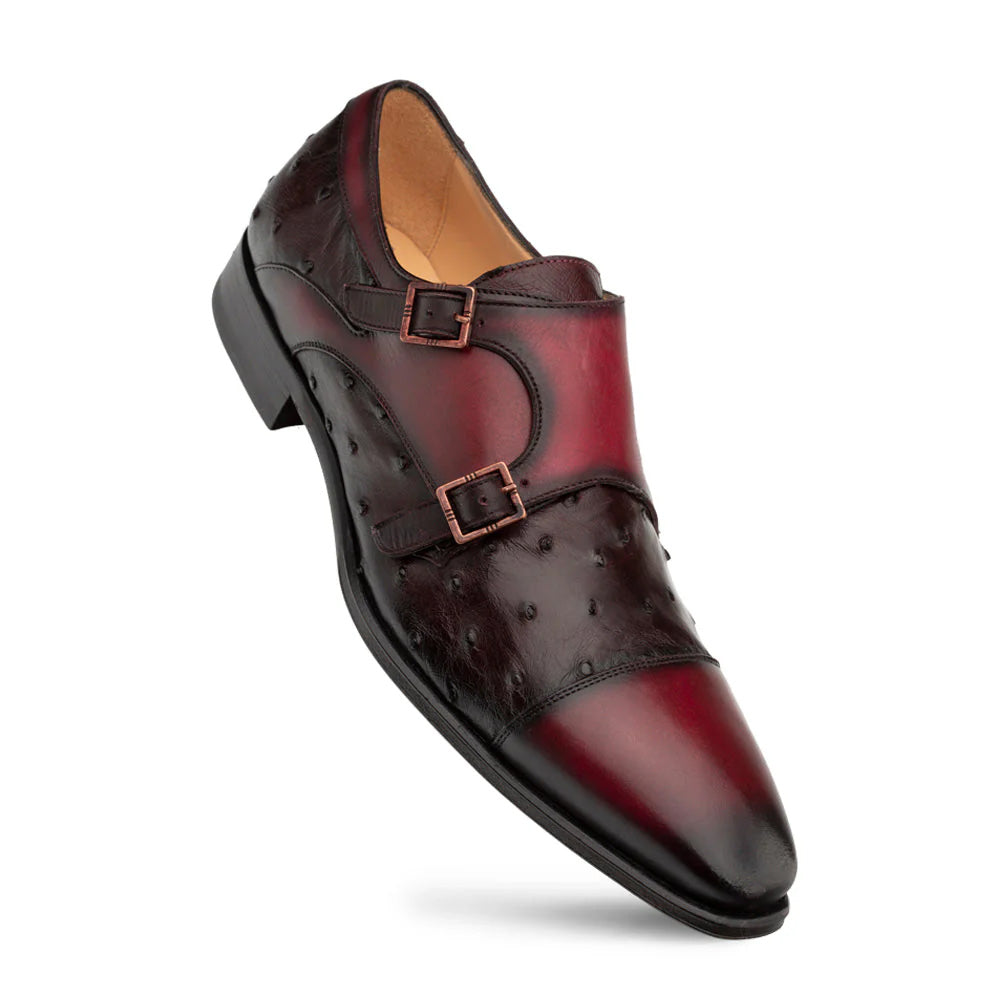 Mezlan Calf & Ostrich Double Monk Burgundy (SX4943-S)