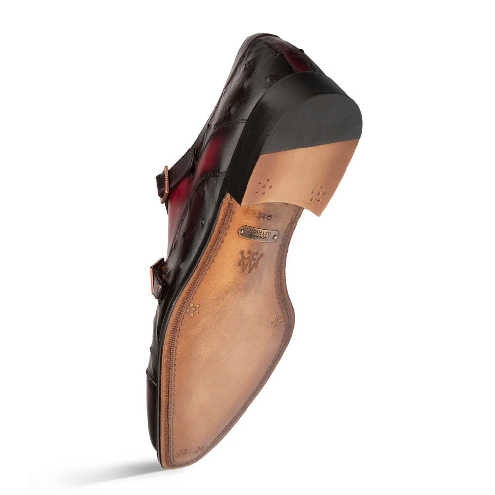 Mezlan Calf & Ostrich Double Monk Burgundy (SX4943-S)