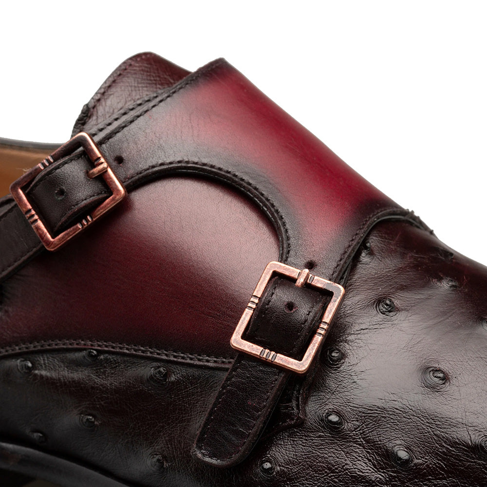 Mezlan Calf & Ostrich Double Monk Burgundy (SX4943-S)