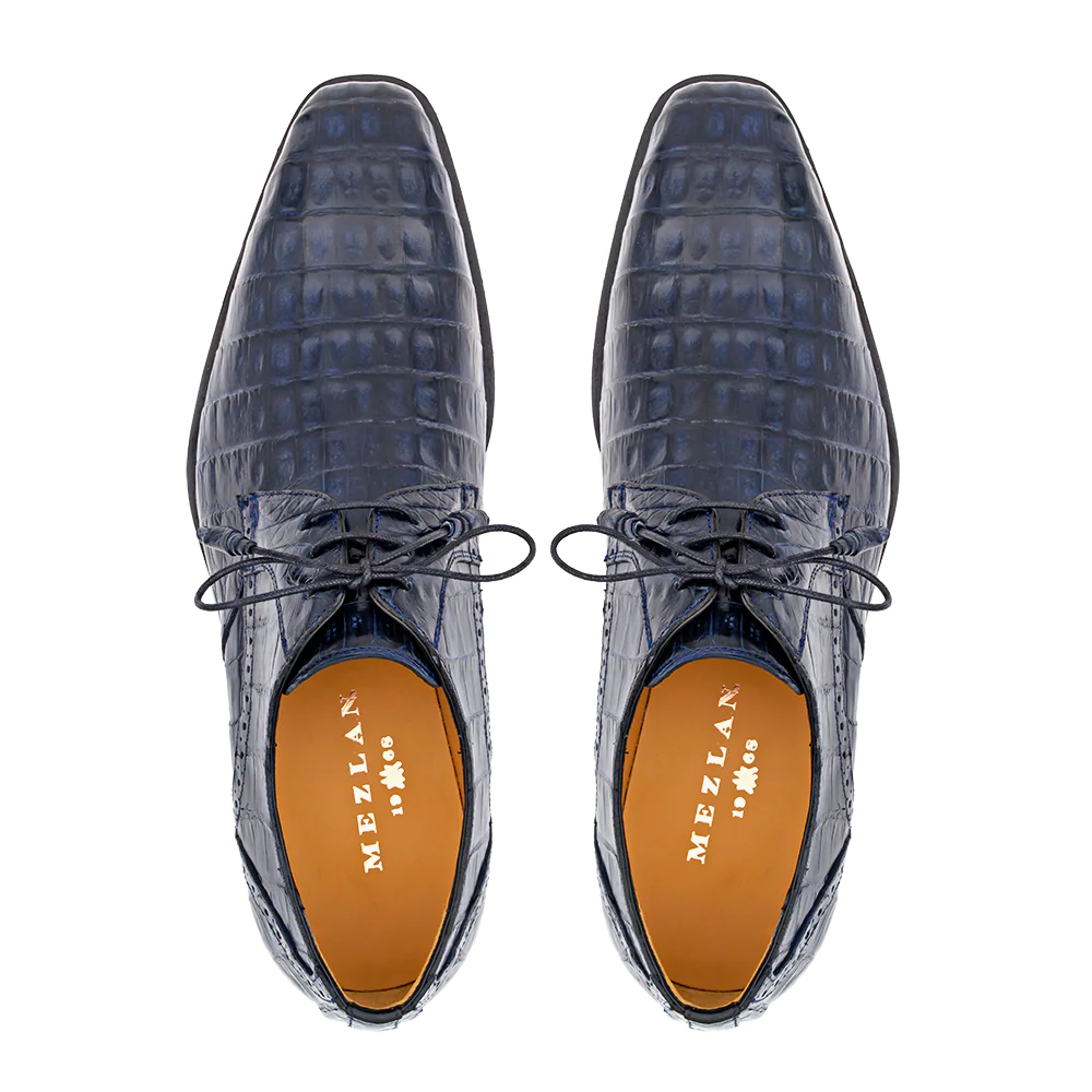 Mezlan Golfo Plain Toe Crocodile Derby Blue (4967-F)