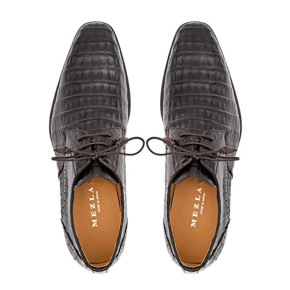 Mezlan Golfo Plain Toe Crocodile Derby Black (4967-F)
