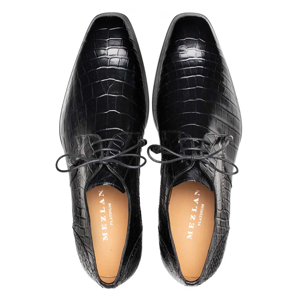 Mezlan Plain Toe Alligator Lace-Up Black (EX4967-J)
