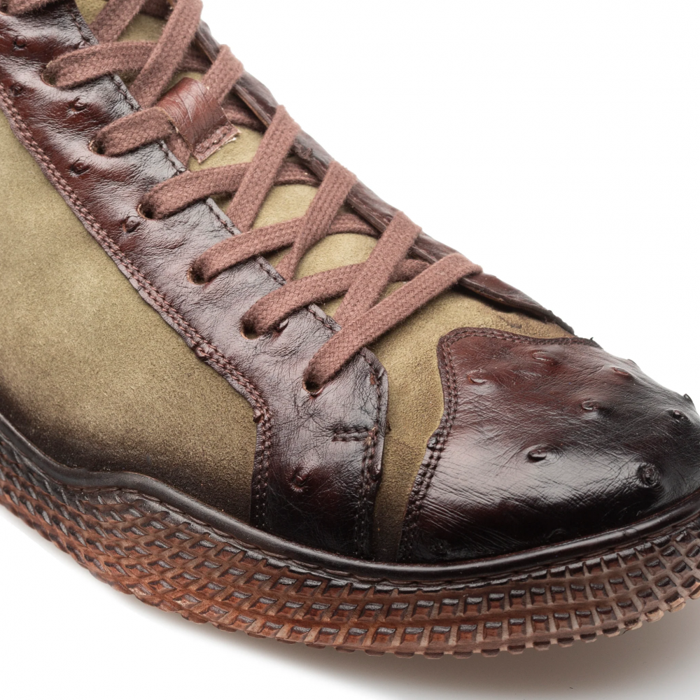 Mezlan Militare Ostrich / Suede Hi-Top Sneaker Brown / Green (4987-S)