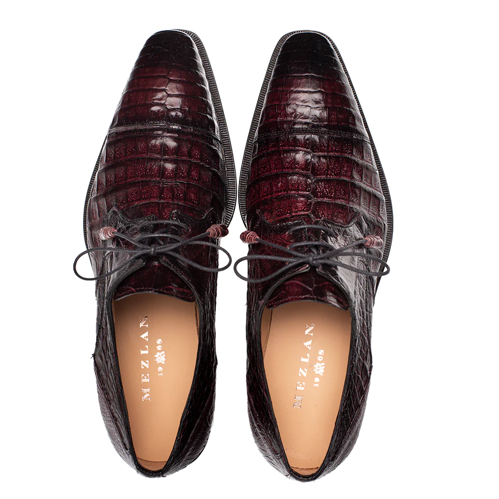 Mezlan Giovane Fuscus Crocodile Cap Toe Derby Burgundy (50032-F)