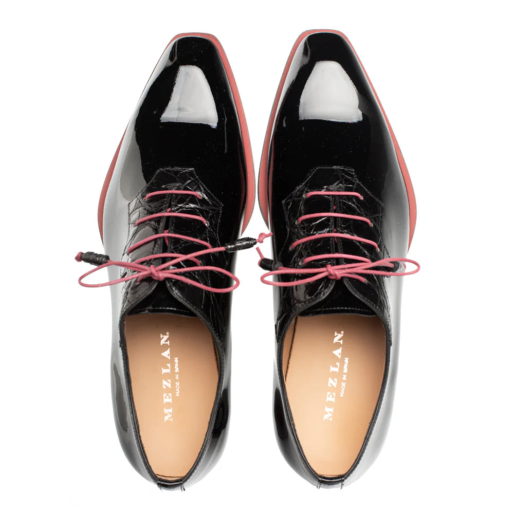 Mezlan Asymmetrical Hi-Shine / Crocodile Oxfords Black (EX4967-J)