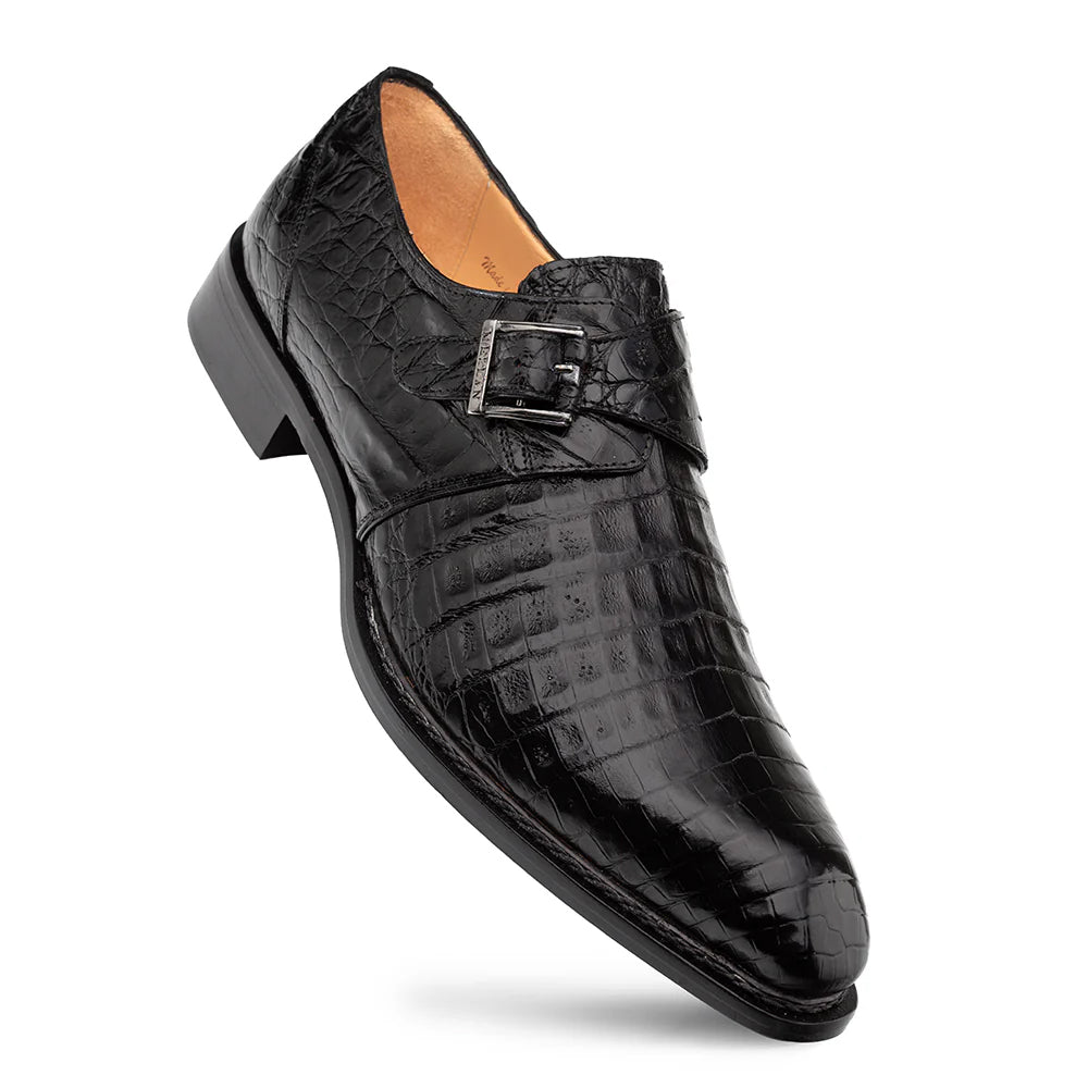 Mezlan Gigolo Crocodile Monk Strap Black (50056-F)