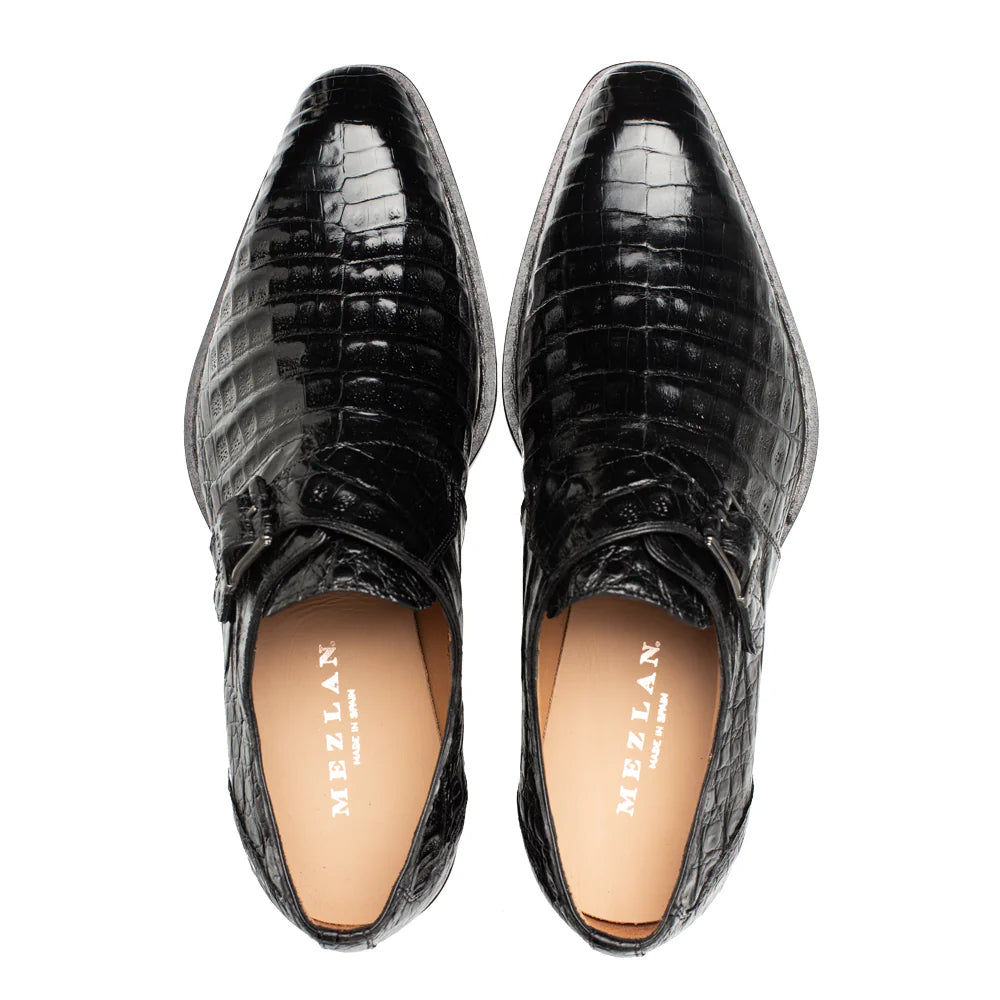 Mezlan Gigolo Crocodile Monk Strap Black (50056-F)