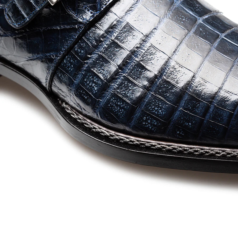 Mezlan Gigolo Crocodile Monk Strap Blue (50056-F)