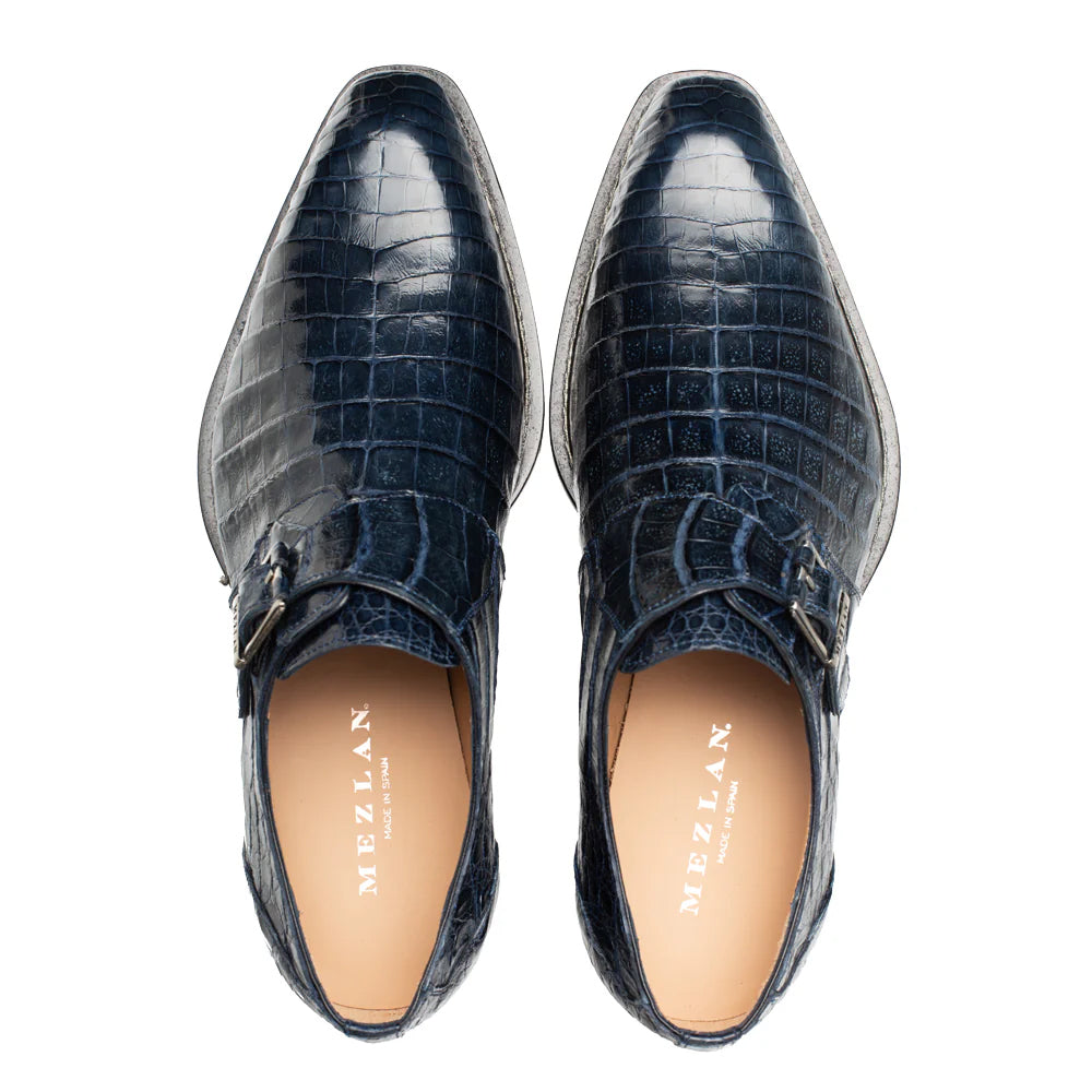 Mezlan Gigolo Crocodile Monk Strap Blue (50056-F)
