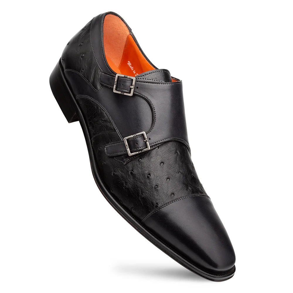 Mezlan Calf & Ostrich Double Monk Black (SX4943-S)