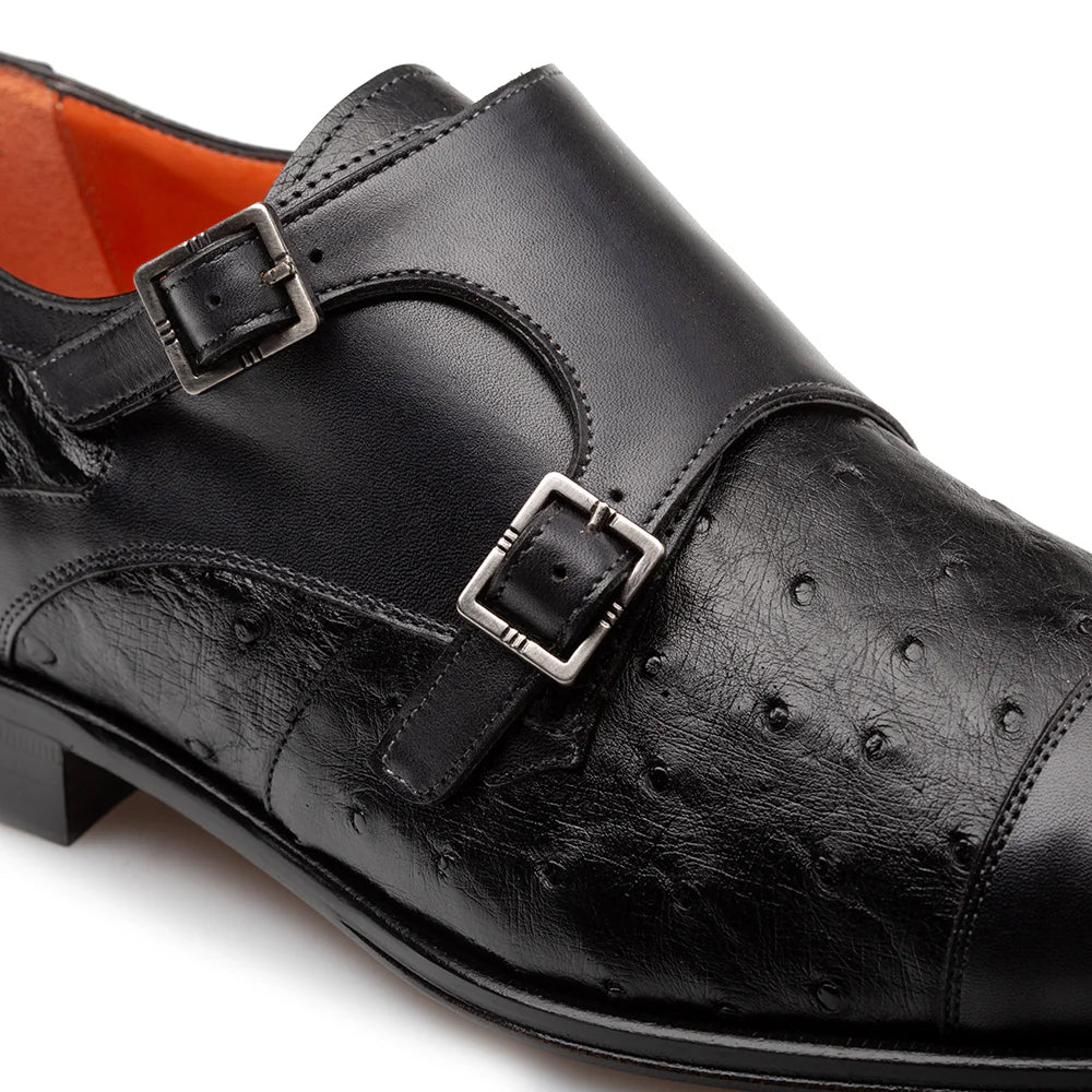 Mezlan Calf & Ostrich Double Monk Black (SX4943-S)