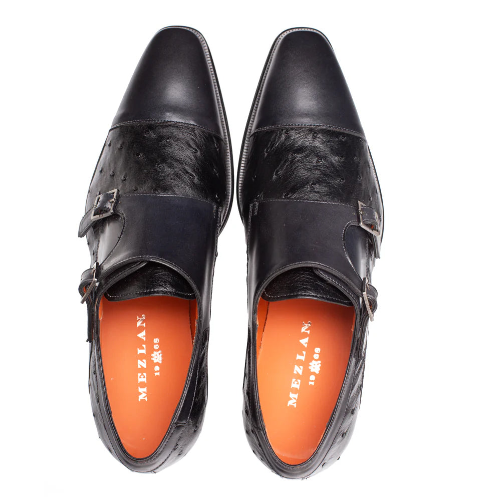 Mezlan Calf & Ostrich Double Monk Black (SX4943-S)