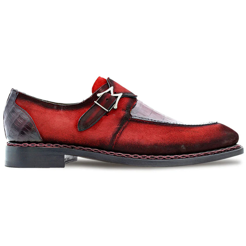 Mezlan Doyers Suede /Crocodile Monk Strap Red / Burgundy (SX50267-F)