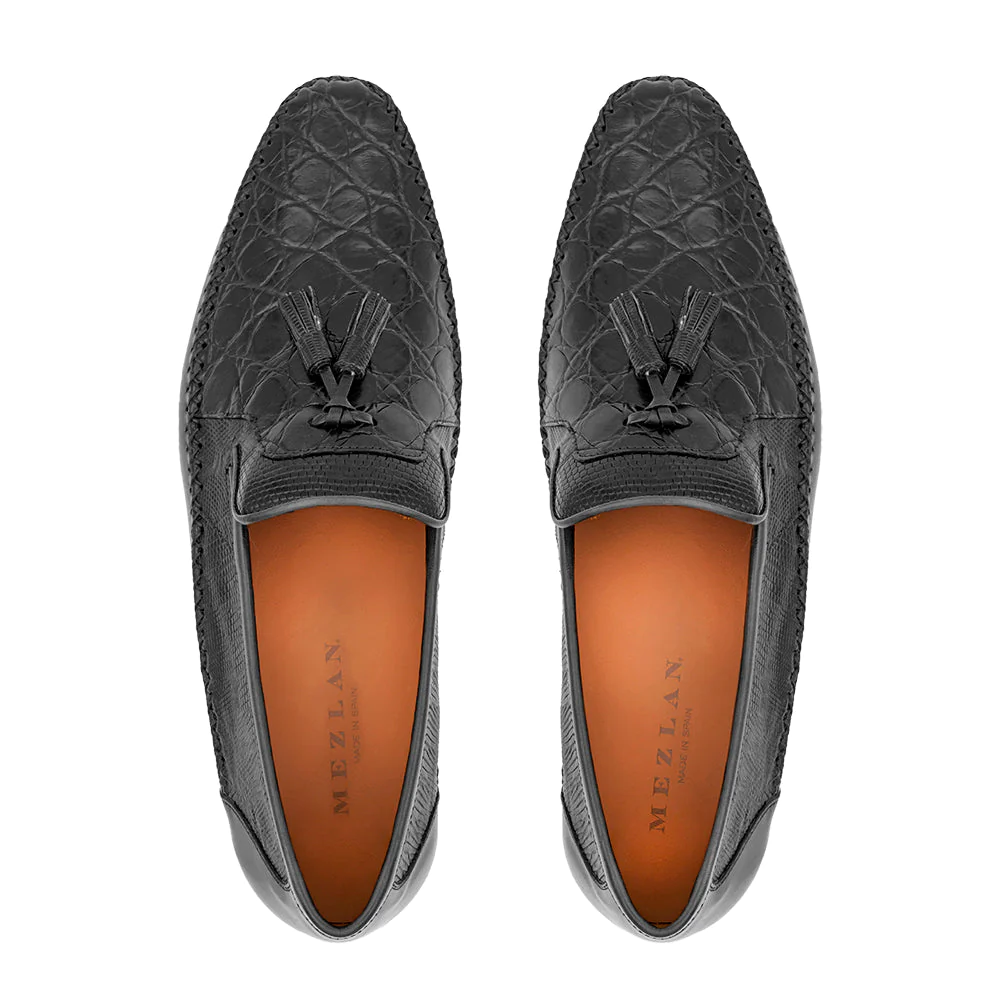 Mezlan Crocodile Tassel Moccasin Black (7394-CL)