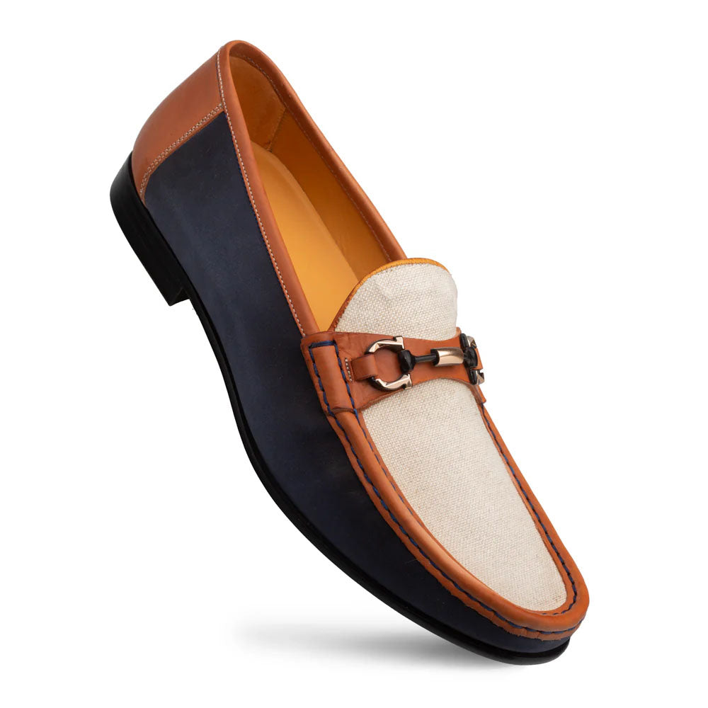 Mezlan Keanll Nubuck & Linen Moccasin Blue / Multi (7446)