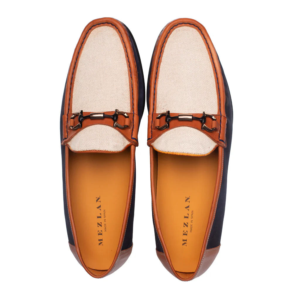 Mezlan Keanll Nubuck & Linen Moccasin Blue / Multi (7446)