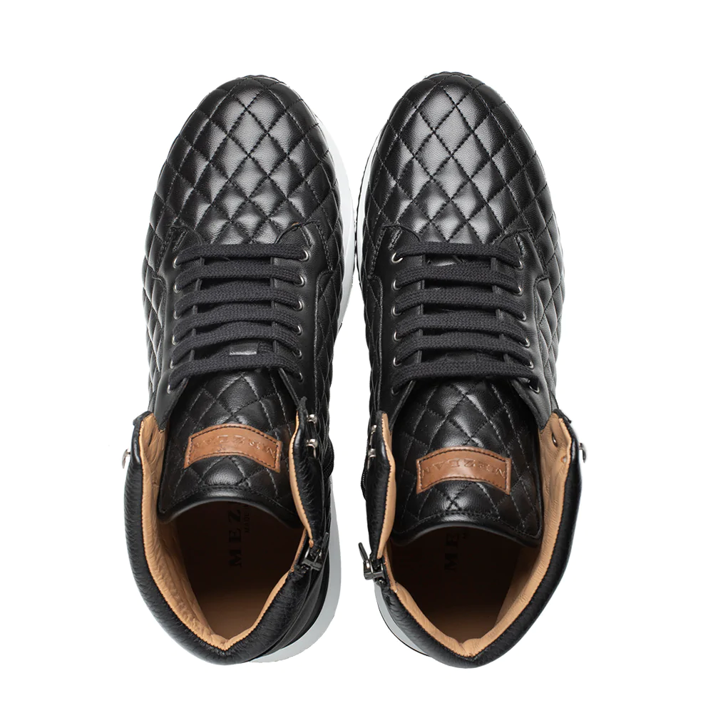 Mezlan Quilted Hi-Top Napa Sneaker Black 