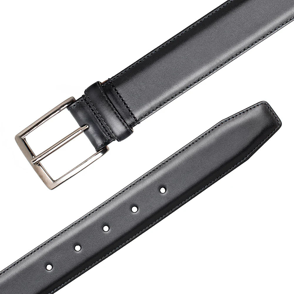 Mezlan Classic Calfskin Patina Belt Black