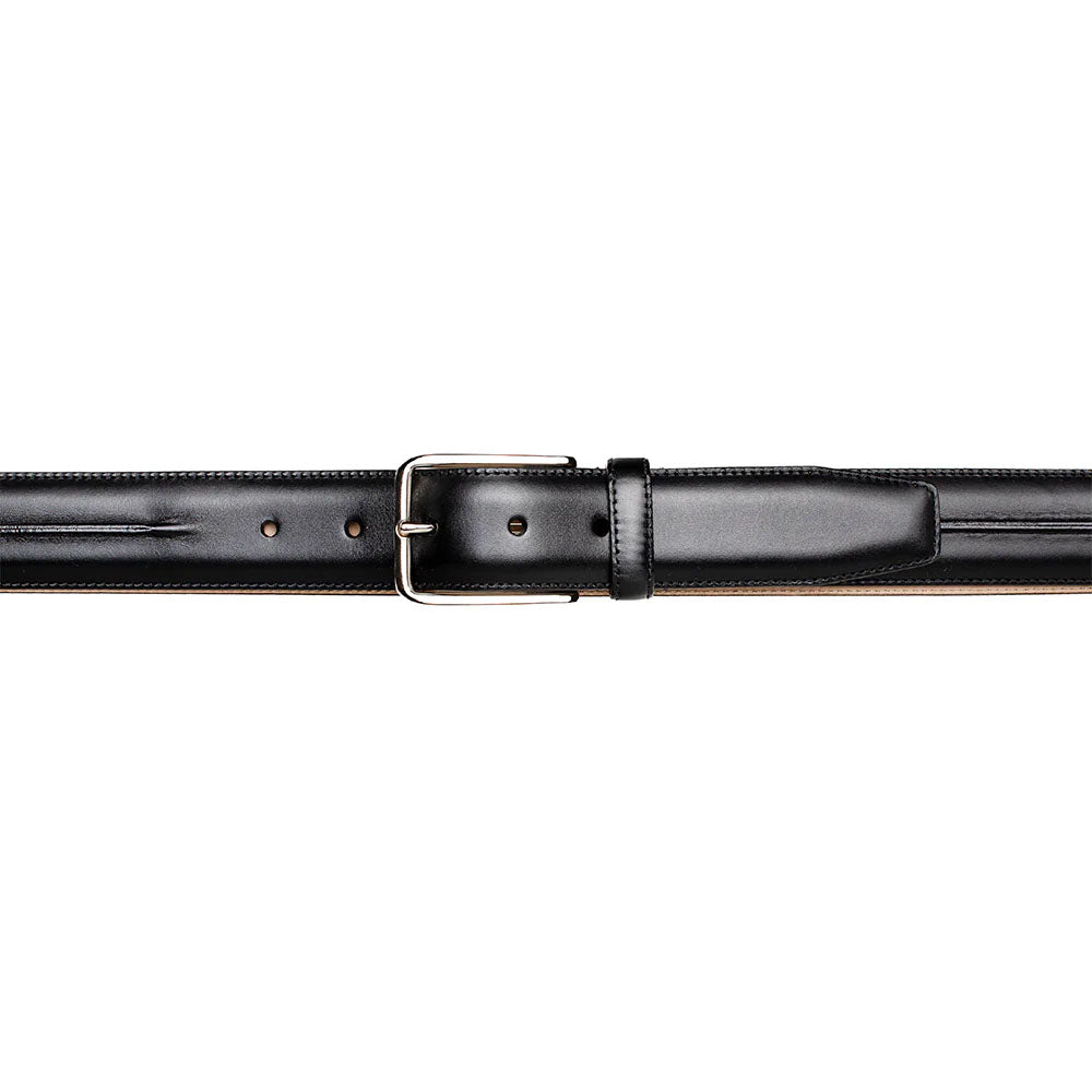 Mezlan Center-Piped Calfskin Belt Black