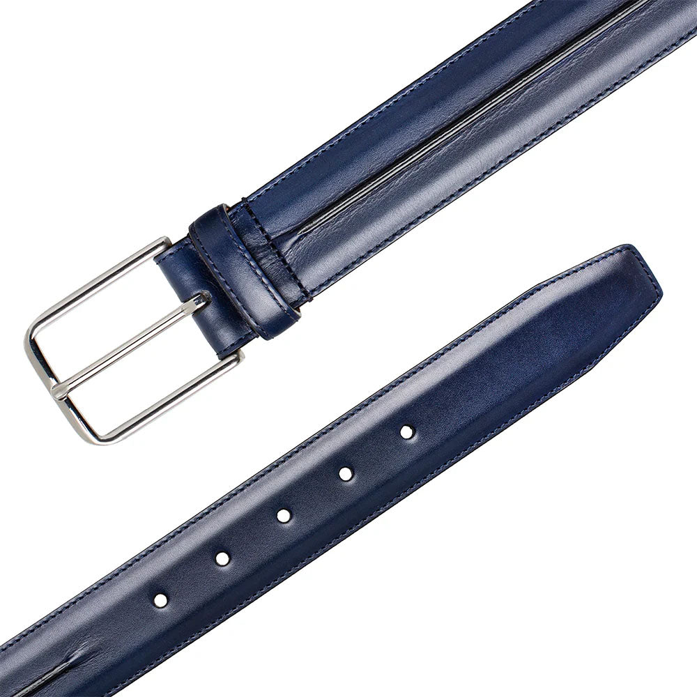Mezlan Center-Piped Calfskin Belt Blue