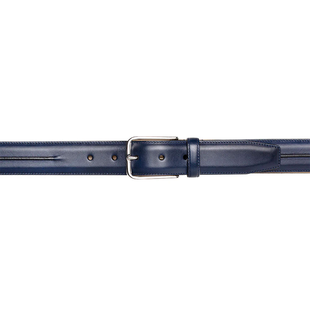 Mezlan Center-Piped Calfskin Belt Blue