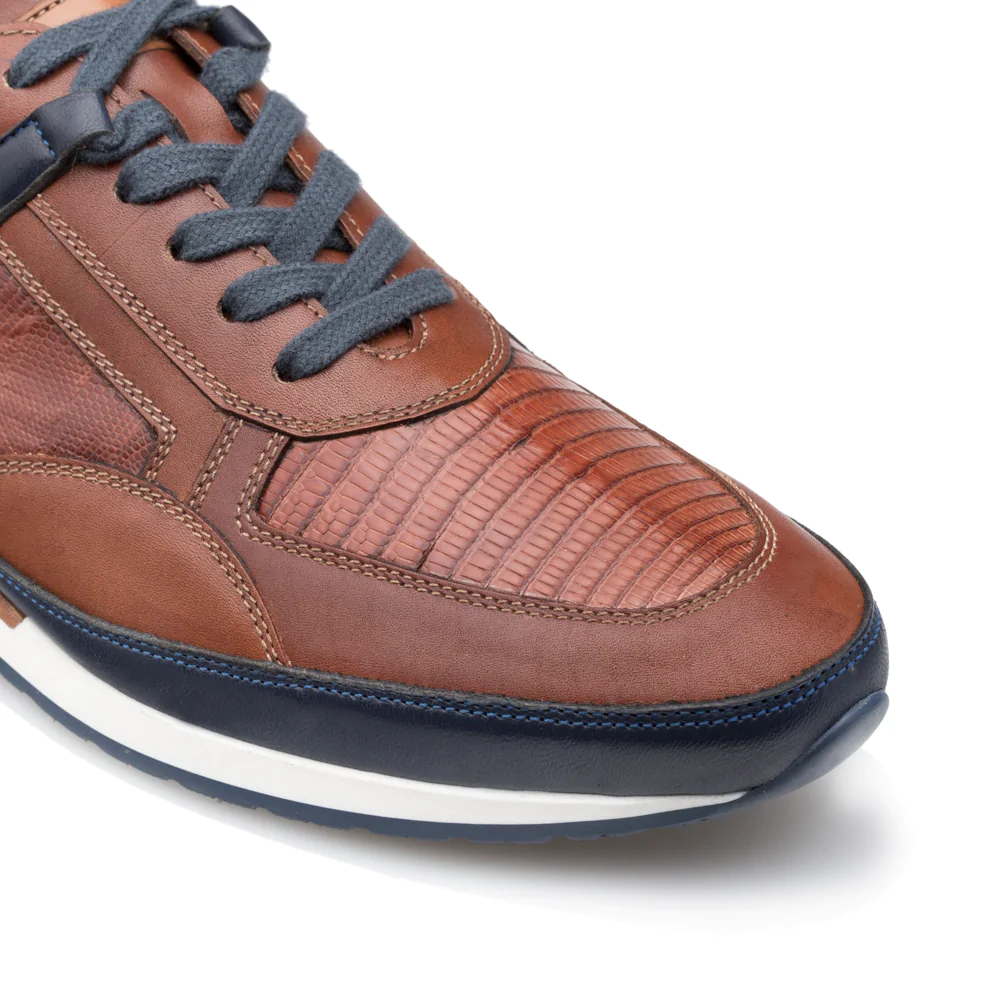 Mezlan Lizard & Leather Sneaker Blue / Cognac (AX4873-L)